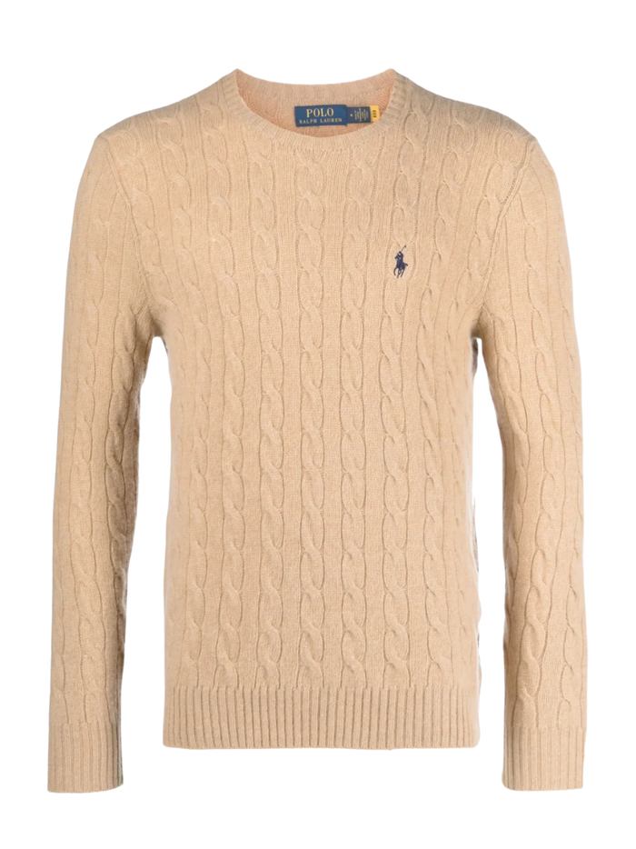 RALPH LAUREN Cable-Knit Wool-Cashmere Sweater Camel Melange