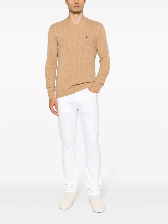 RALPH LAUREN Cable-Knit Wool-Cashmere Sweater Camel Melange