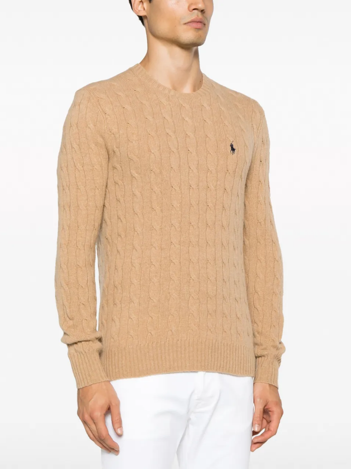 RALPH LAUREN Cable-Knit Wool-Cashmere Sweater Camel Melange