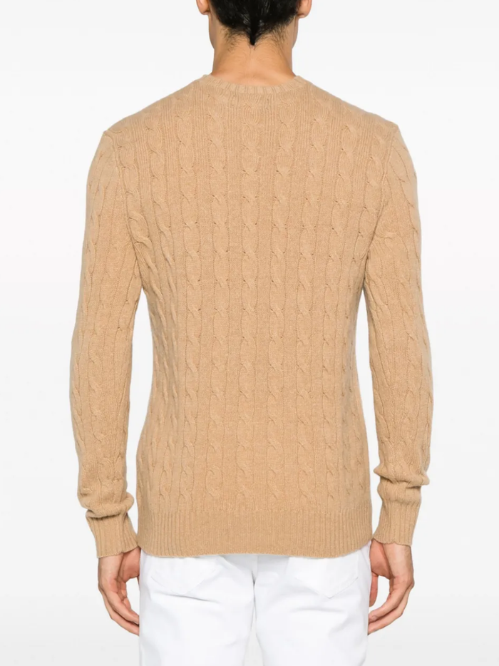 RALPH LAUREN Cable-Knit Wool-Cashmere Sweater Camel Melange