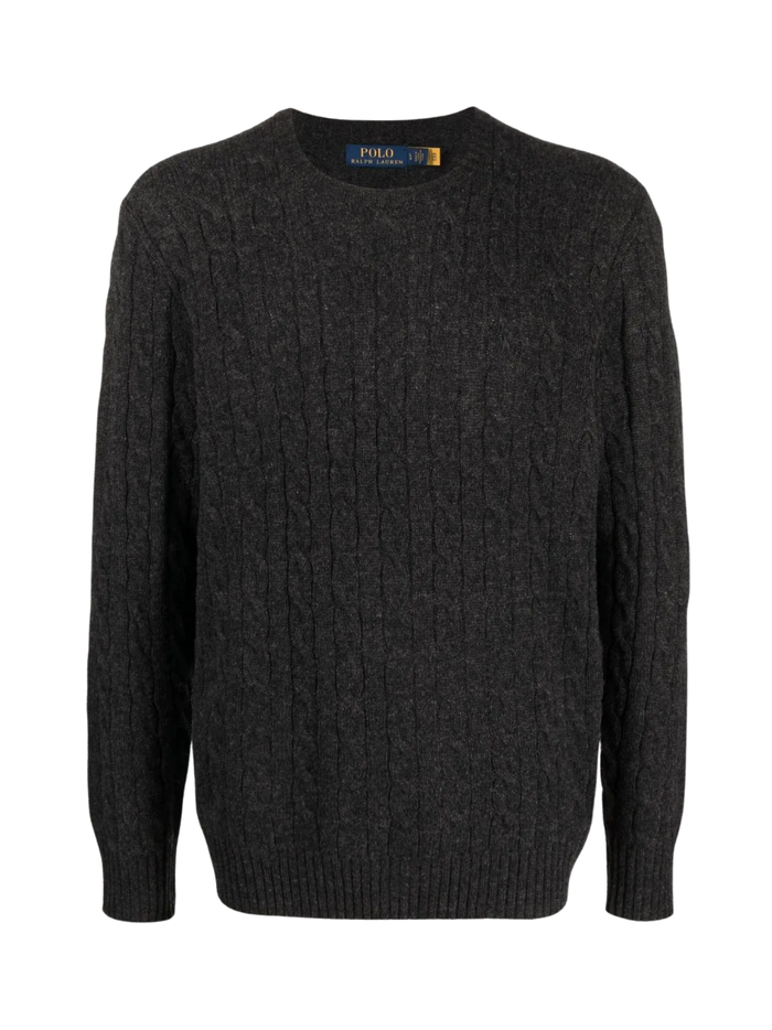 RALPH LAUREN Cable-Knit Wool-Cashmere Sweater Dark Granite Heather