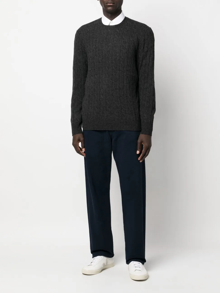 RALPH LAUREN Cable-Knit Wool-Cashmere Sweater Dark Granite Heather