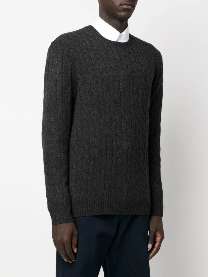RALPH LAUREN Cable-Knit Wool-Cashmere Sweater Dark Granite Heather