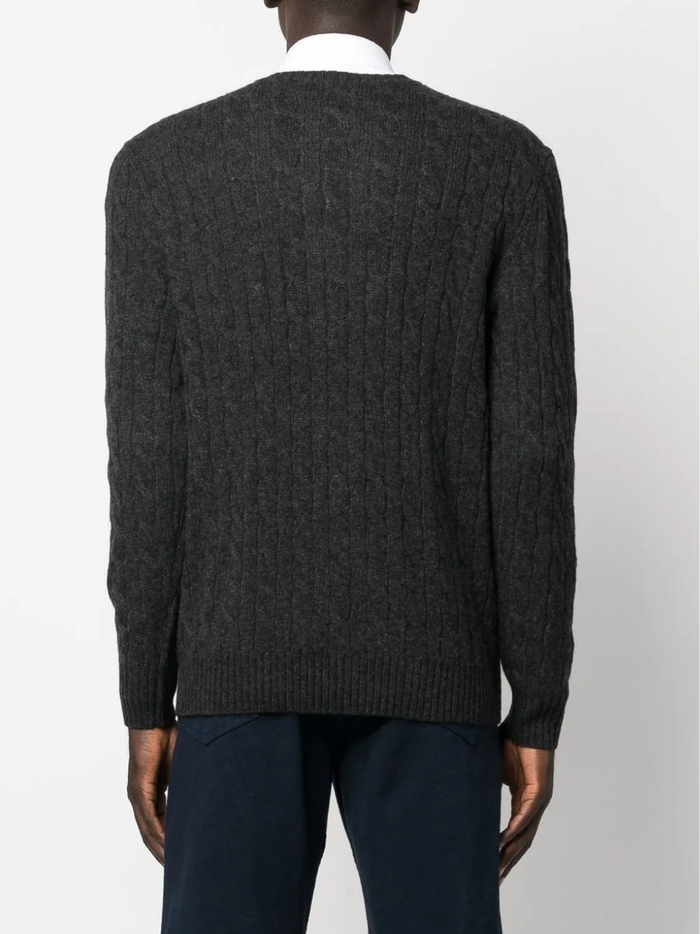 RALPH LAUREN Cable-Knit Wool-Cashmere Sweater Dark Granite Heather