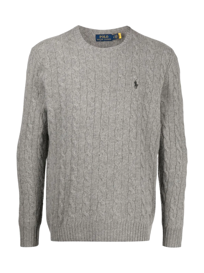 RALPH LAUREN Cable-Knit Wool-Cashmere Sweater Fawn Grey Heather