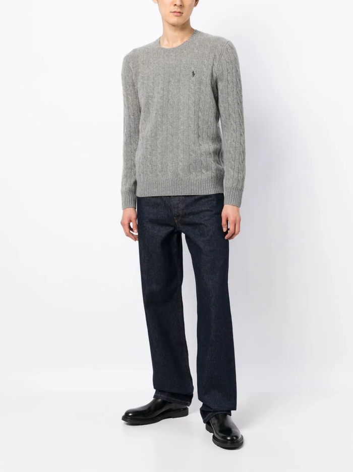 RALPH LAUREN Cable-Knit Wool-Cashmere Sweater Fawn Grey Heather