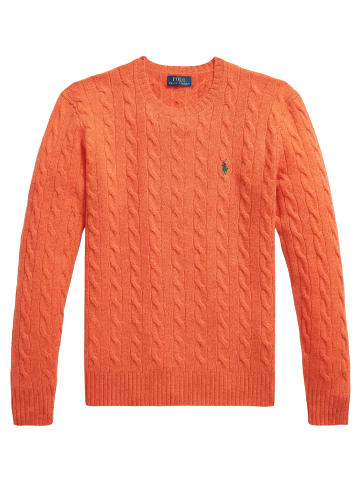RALPH LAUREN Cable-Knit Wool-Cashmere Sweater Orange Jasper Heather