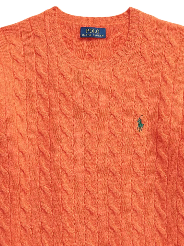 RALPH LAUREN Cable-Knit Wool-Cashmere Sweater Orange Jasper Heather