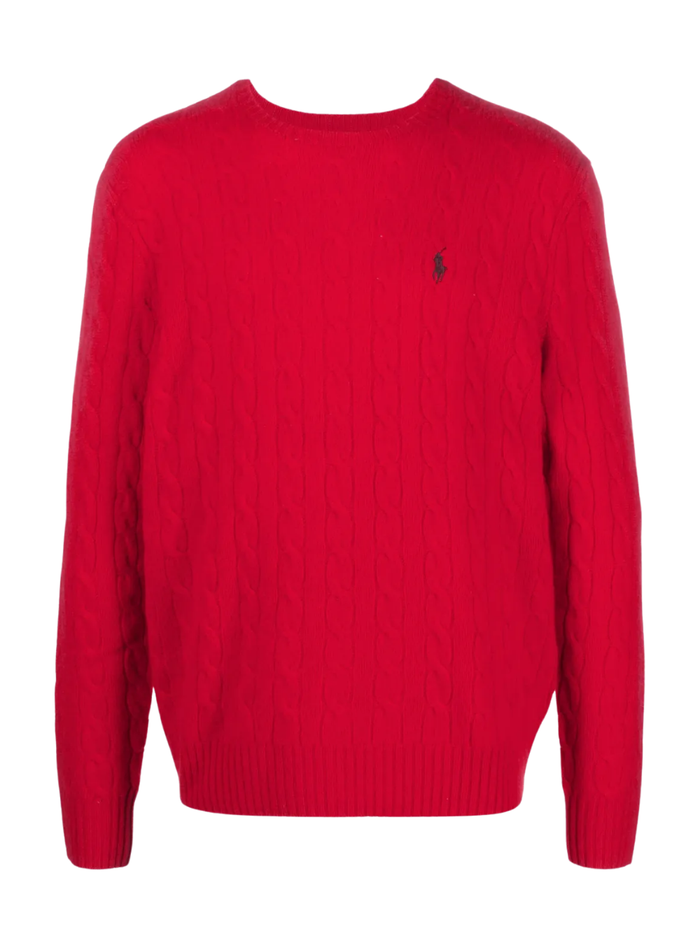 RALPH LAUREN Cable-Knit Wool-Cashmere Sweater Park Ave Red