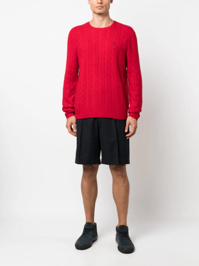 RALPH LAUREN Cable-Knit Wool-Cashmere Sweater Park Ave Red