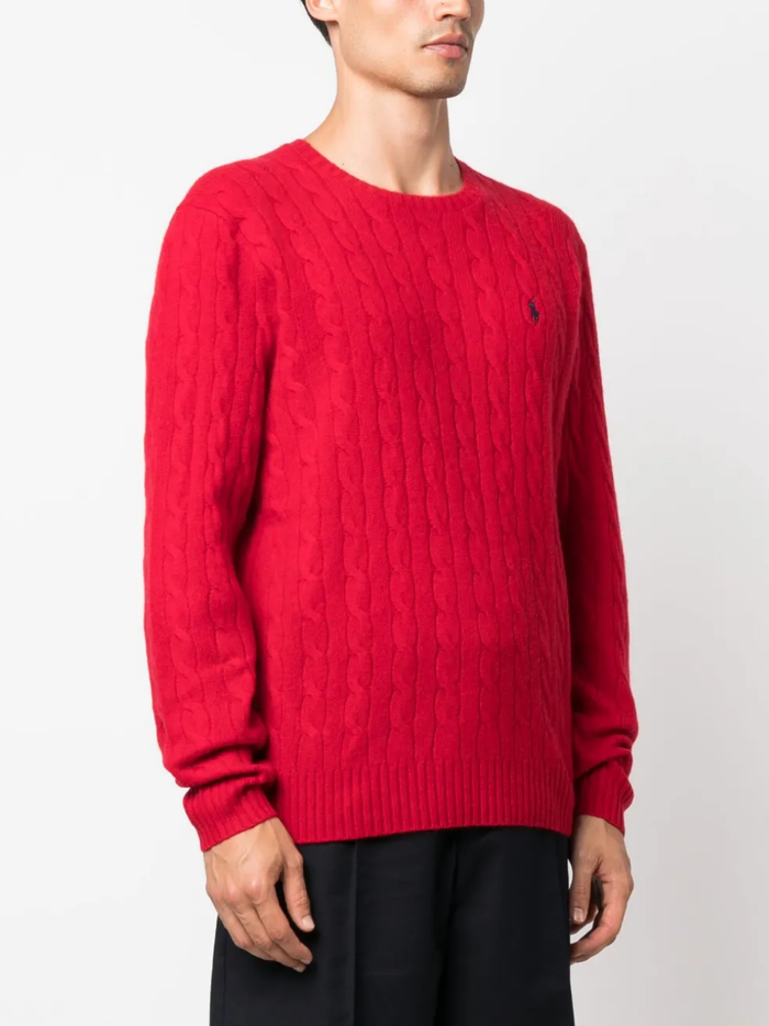 RALPH LAUREN Cable-Knit Wool-Cashmere Sweater Park Ave Red