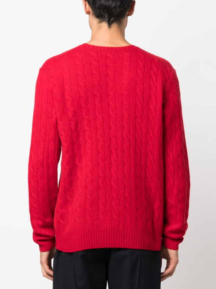 RALPH LAUREN Cable-Knit Wool-Cashmere Sweater Park Ave Red