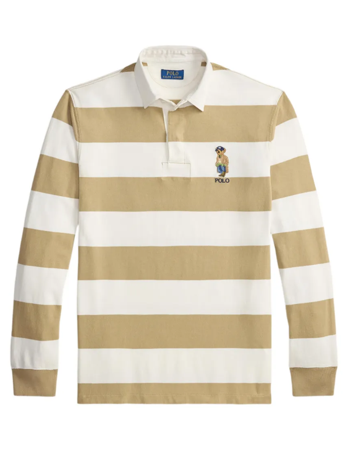 RALPH LAUREN Classic Fit Polo Bear Rugby Shirt RL Khaki/Trophy Cream
