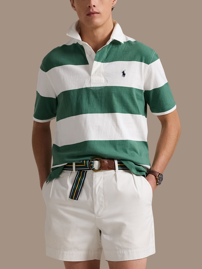 RALPH LAUREN Classic Fit Short-Sleeve Rugby Shirt Antique Green/White - MAISONDEFASHION.COM