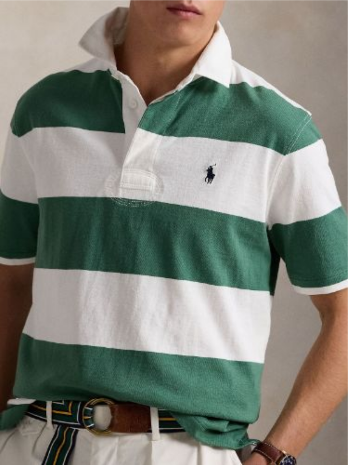RALPH LAUREN Classic Fit Short-Sleeve Rugby Shirt Antique Green/White - MAISONDEFASHION.COM