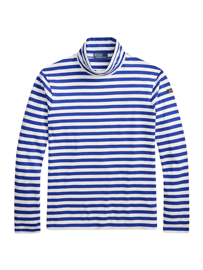RALPH LAUREN Classic Fit Striped Rollneck Pullover Rugby Royal/White