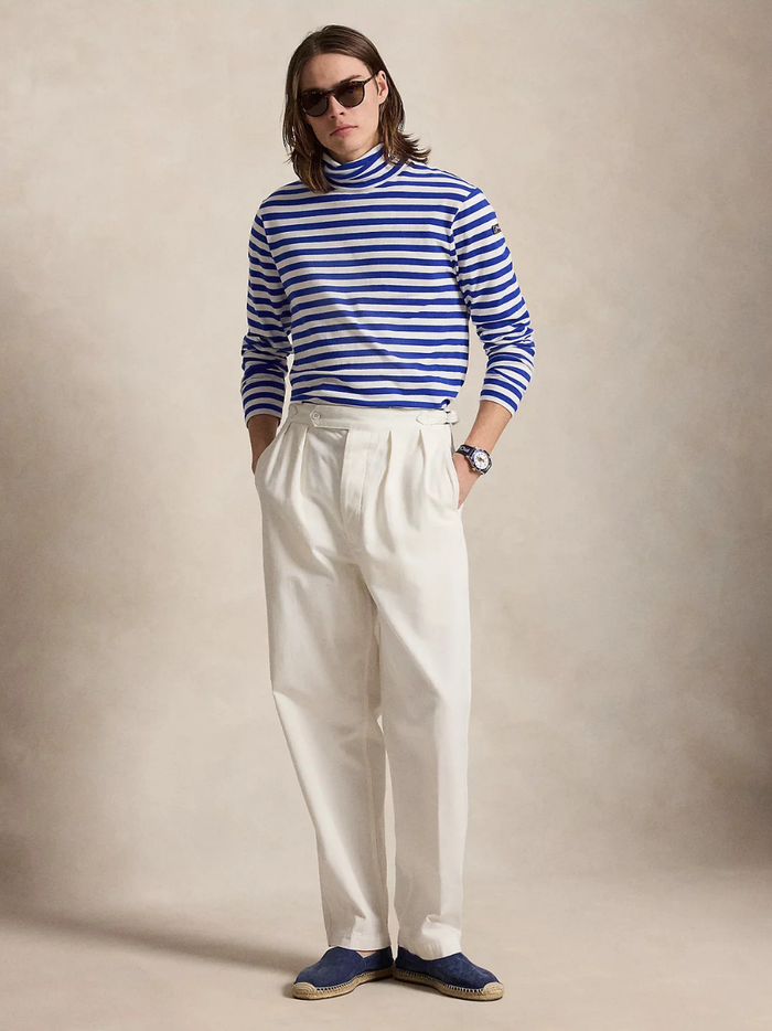 RALPH LAUREN Classic Fit Striped Rollneck Pullover Rugby Royal/White