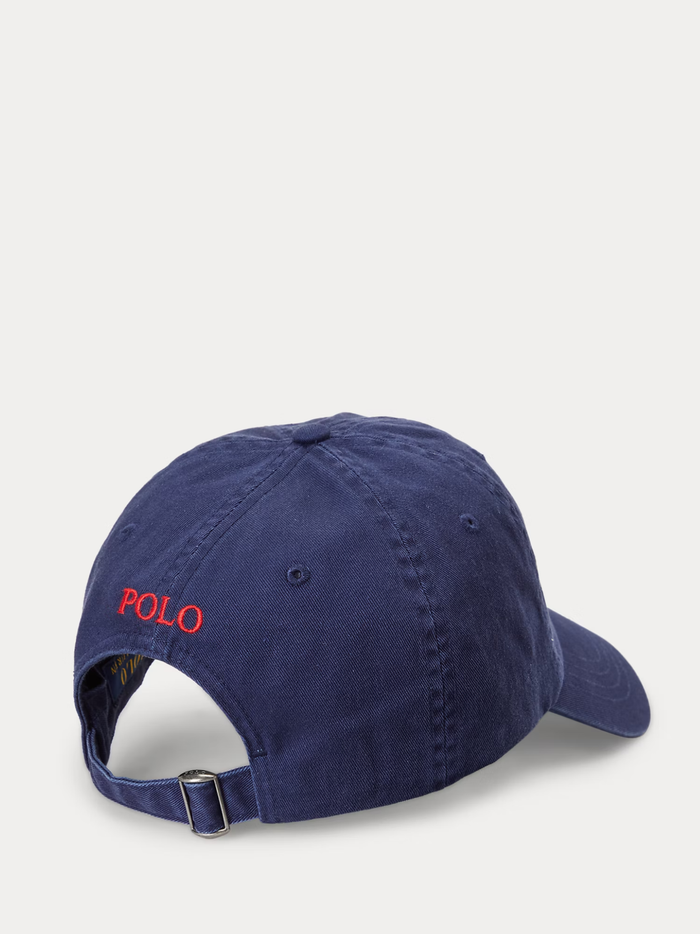 RALPH LAUREN Cotton Chino Baseball Cap Navy/Red - MAISONDEFASHION.COM