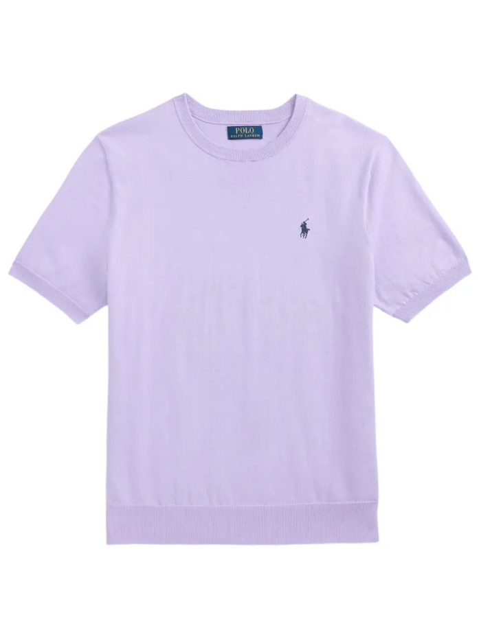RALPH LAUREN Cotton Crewneck Short-Sleeve Sweater Powder Purple