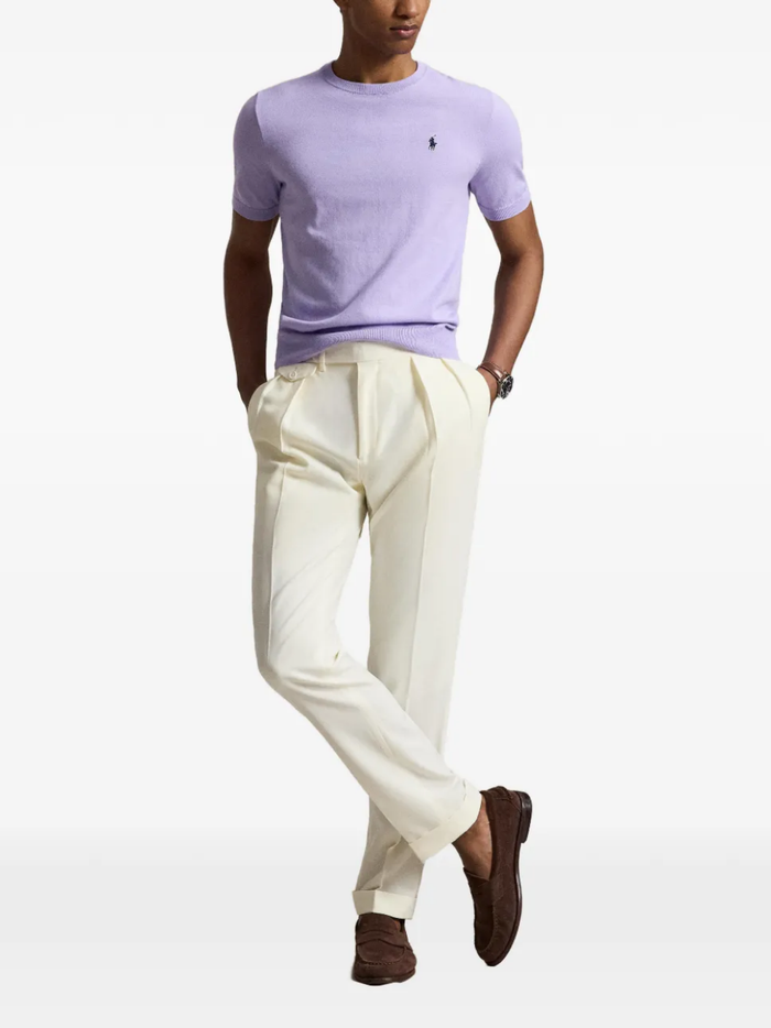 RALPH LAUREN Cotton Crewneck Short-Sleeve Sweater Powder Purple
