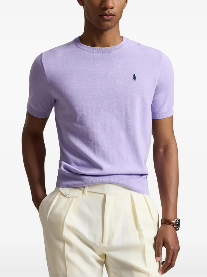 RALPH LAUREN Cotton Crewneck Short-Sleeve Sweater Powder Purple