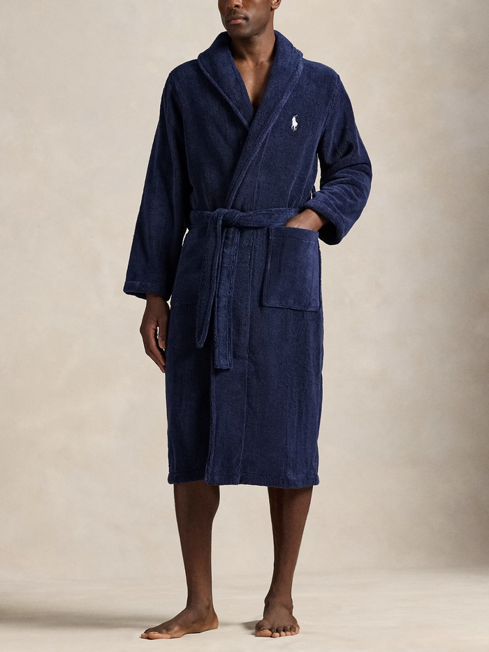 RALPH LAUREN Cotton Terry Robe Cruise Navy - MAISONDEFASHION.COM
