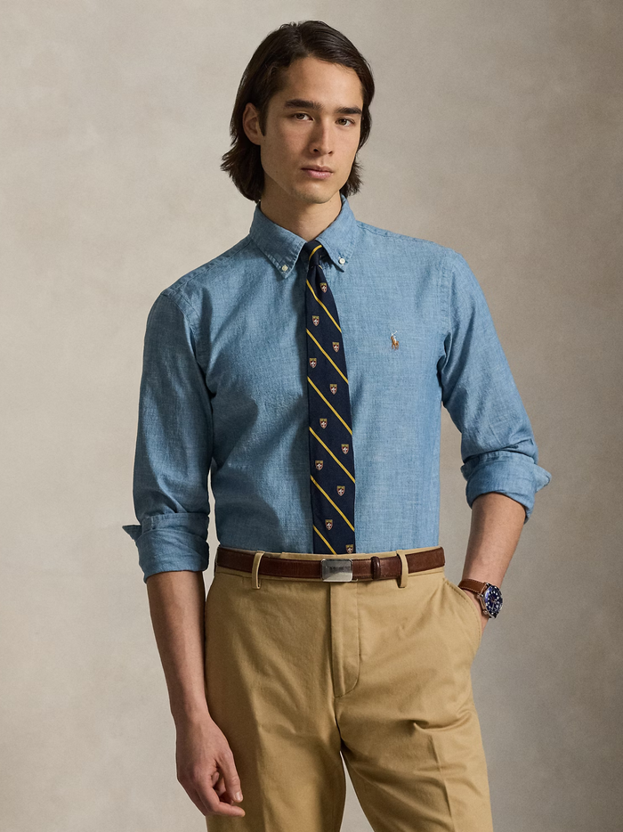 RALPH LAUREN Custom Fit Chambray Shirt Chambray - MAISONDEFASHION.COM