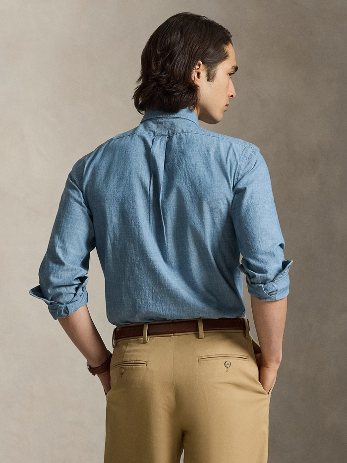 RALPH LAUREN Custom Fit Chambray Shirt Chambray - MAISONDEFASHION.COM