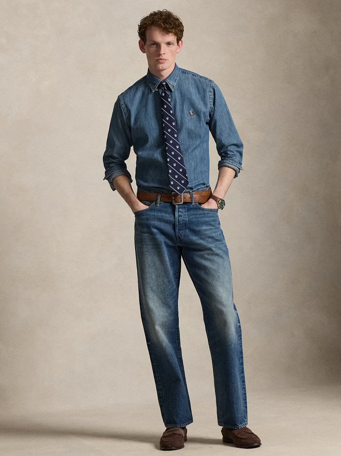 RALPH LAUREN Custom Fit Denim Shirt Denim - MAISONDEFASHION.COM