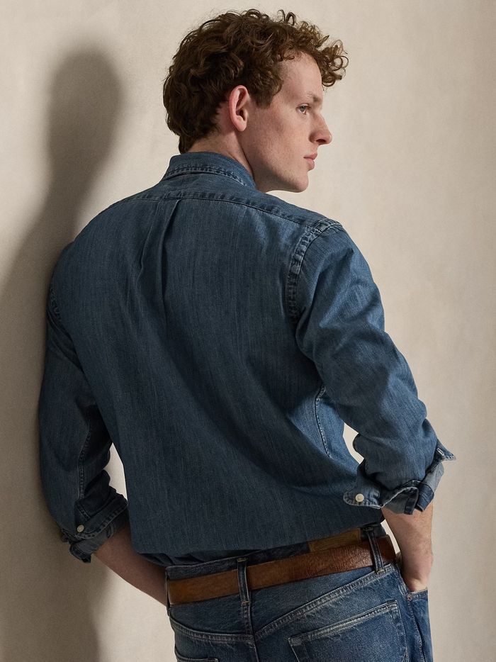 RALPH LAUREN Custom Fit Denim Shirt Denim - MAISONDEFASHION.COM