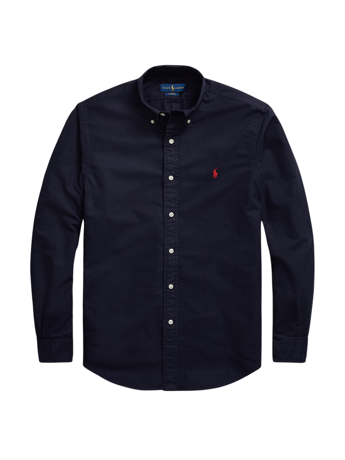 RALPH LAUREN Custom Fit Garment-Dyed Oxford Shirt Navy - MAISONDEFASHION.COM