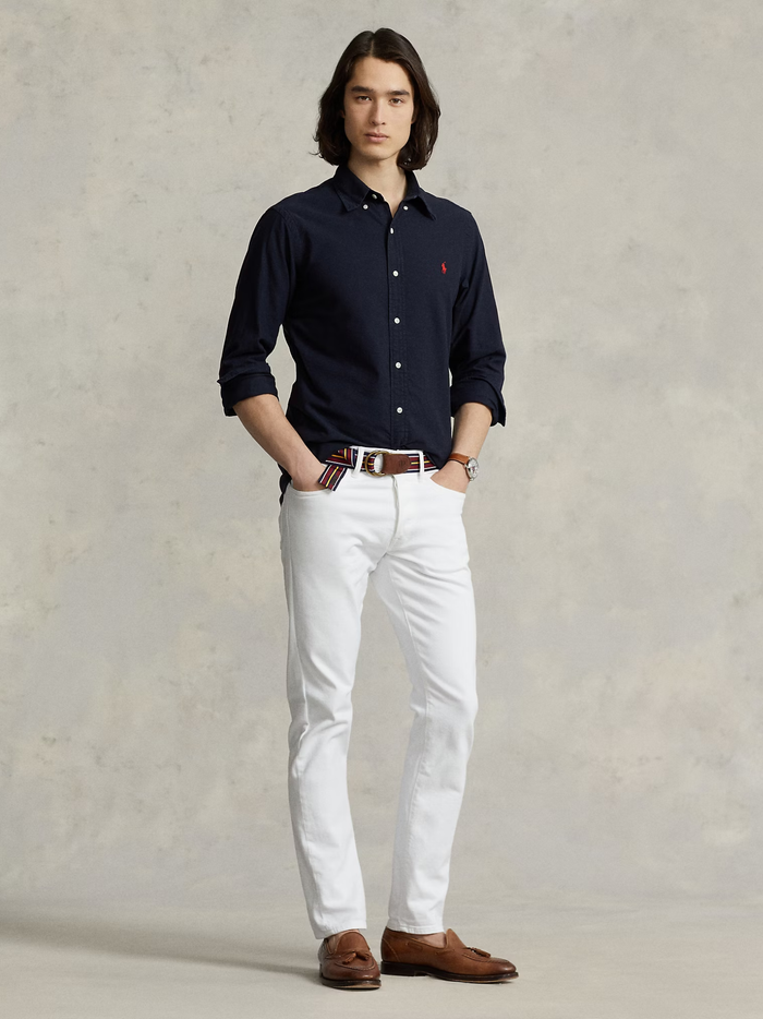 RALPH LAUREN Custom Fit Garment-Dyed Oxford Shirt Navy - MAISONDEFASHION.COM