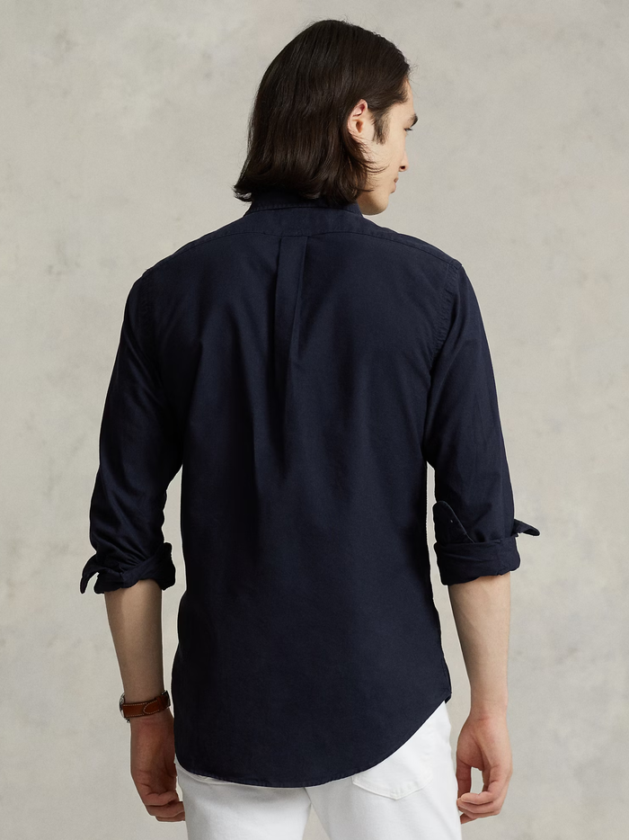 RALPH LAUREN Custom Fit Garment-Dyed Oxford Shirt Navy - MAISONDEFASHION.COM