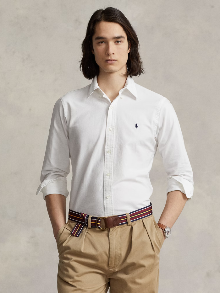 RALPH LAUREN Custom Fit Garment-Dyed Oxford Shirt White - MAISONDEFASHION.COM