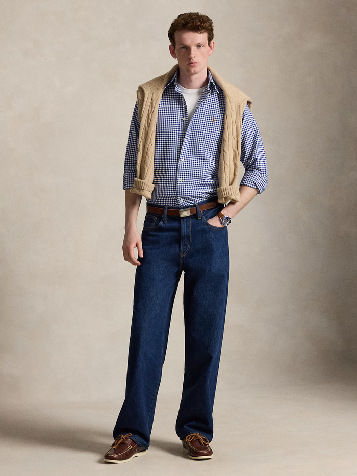 RALPH LAUREN Custom Fit Oxford Shirt Blue/White Gingham - MAISONDEFASHION.COM