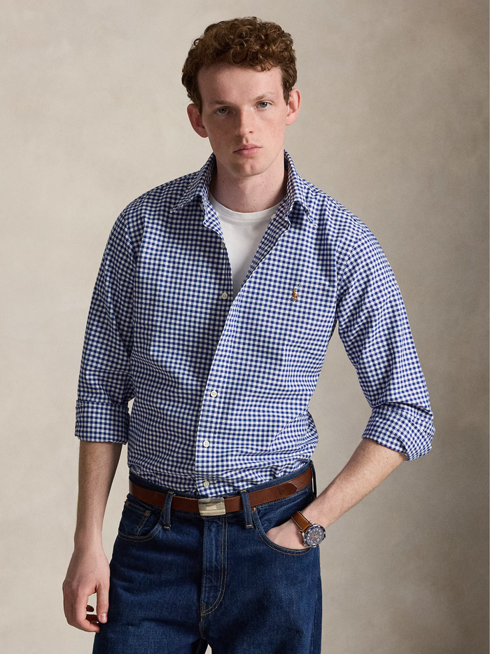 RALPH LAUREN Custom Fit Oxford Shirt Blue/White Gingham - MAISONDEFASHION.COM