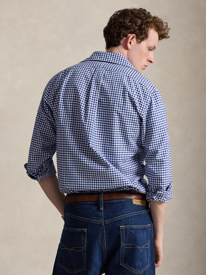 RALPH LAUREN Custom Fit Oxford Shirt Blue/White Gingham - MAISONDEFASHION.COM