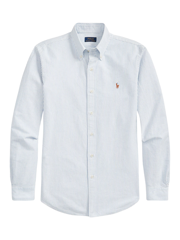 RALPH LAUREN Custom Fit Oxford Shirt Blue/White Stripe - MAISONDEFASHION.COM