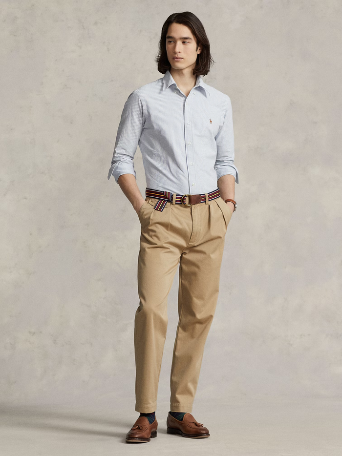 RALPH LAUREN Custom Fit Oxford Shirt Blue/White Stripe - MAISONDEFASHION.COM