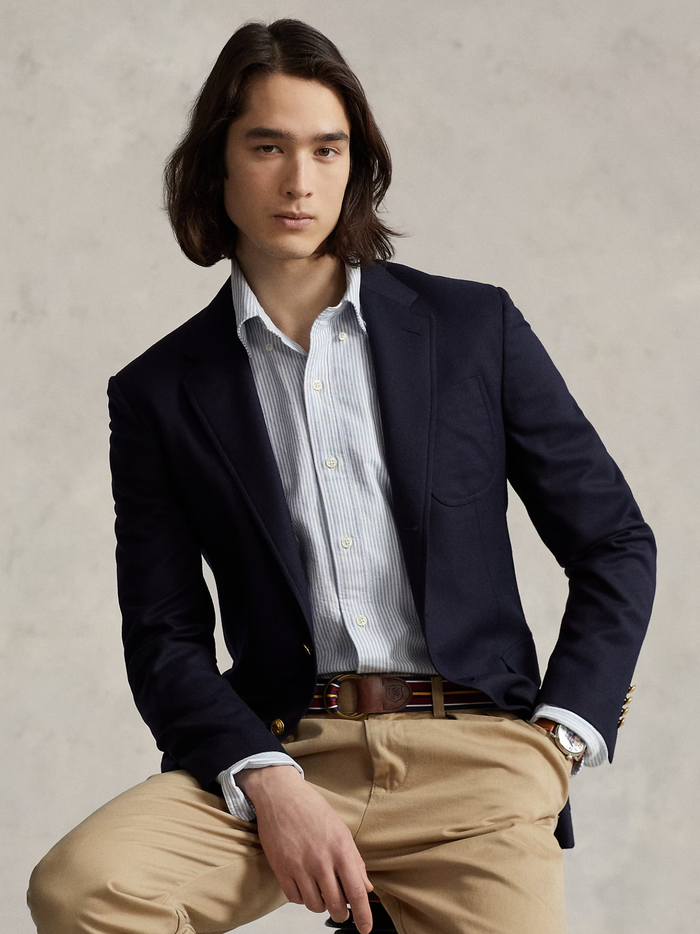 RALPH LAUREN Custom Fit Oxford Shirt Blue/White Stripe - MAISONDEFASHION.COM
