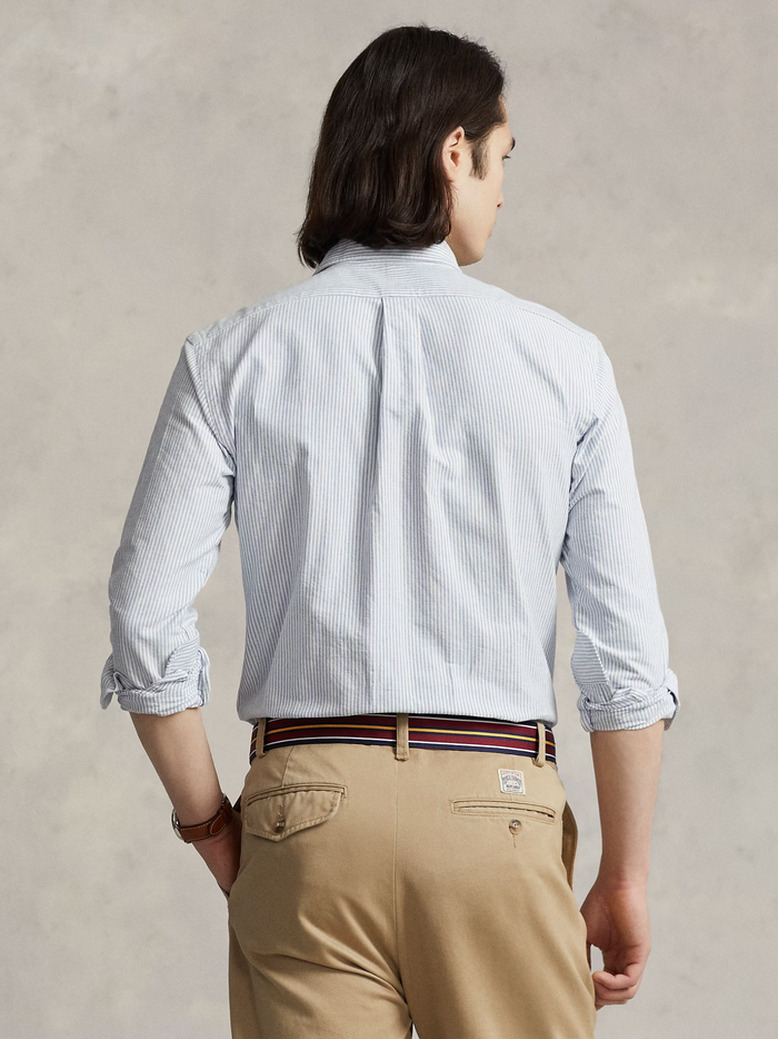 RALPH LAUREN Custom Fit Oxford Shirt Blue/White Stripe - MAISONDEFASHION.COM