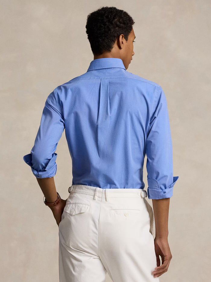 RALPH LAUREN Custom Fit Stretch Poplin Shirt Blue End On End - MAISONDEFASHION.COM