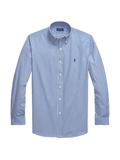 RALPH LAUREN Custom Fit Stretch Poplin Shirt Blue/White Bengal Stripe - MAISONDEFASHION.COM