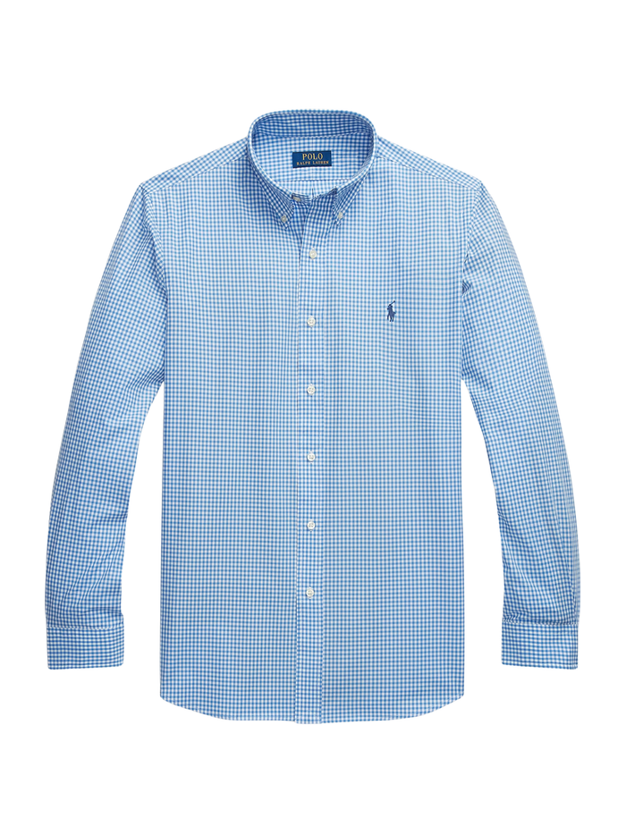 RALPH LAUREN Custom Fit Stretch Poplin Shirt Blue/White Check - MAISONDEFASHION.COM