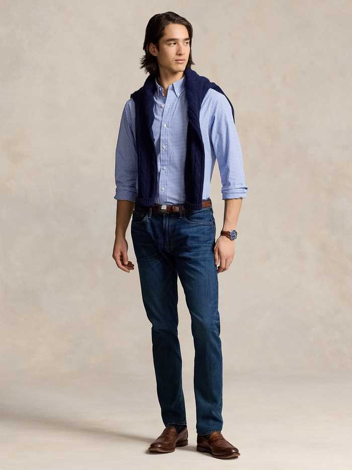 RALPH LAUREN Custom Fit Stretch Poplin Shirt Blue/White Check - MAISONDEFASHION.COM
