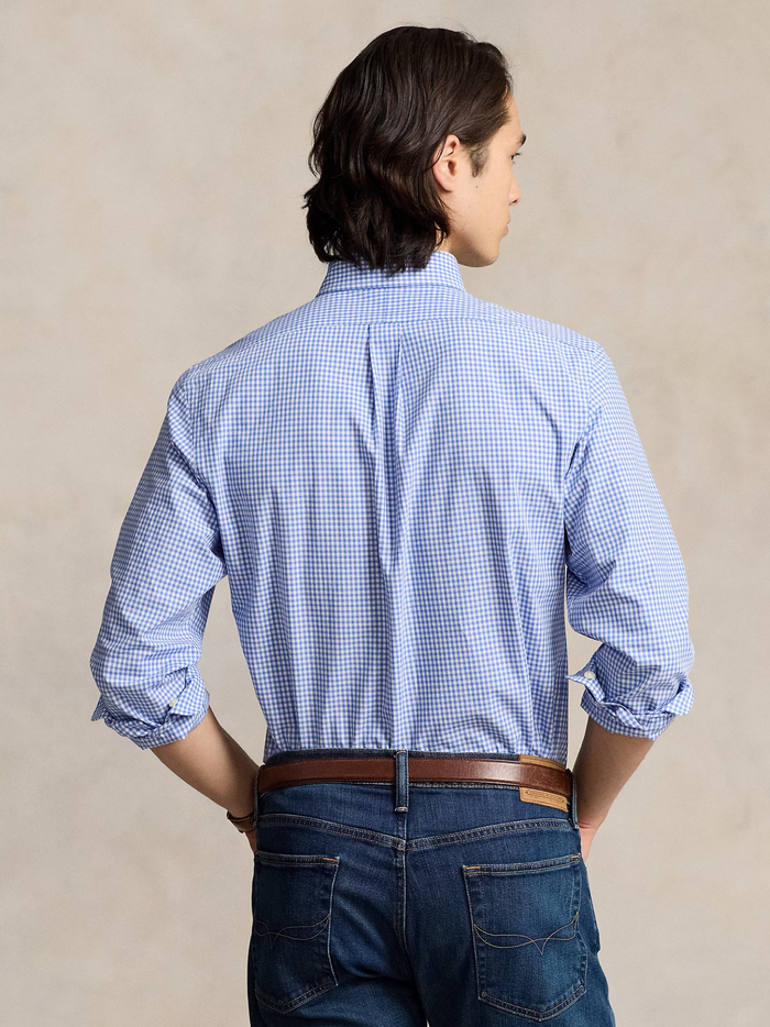 RALPH LAUREN Custom Fit Stretch Poplin Shirt Blue/White Check - MAISONDEFASHION.COM