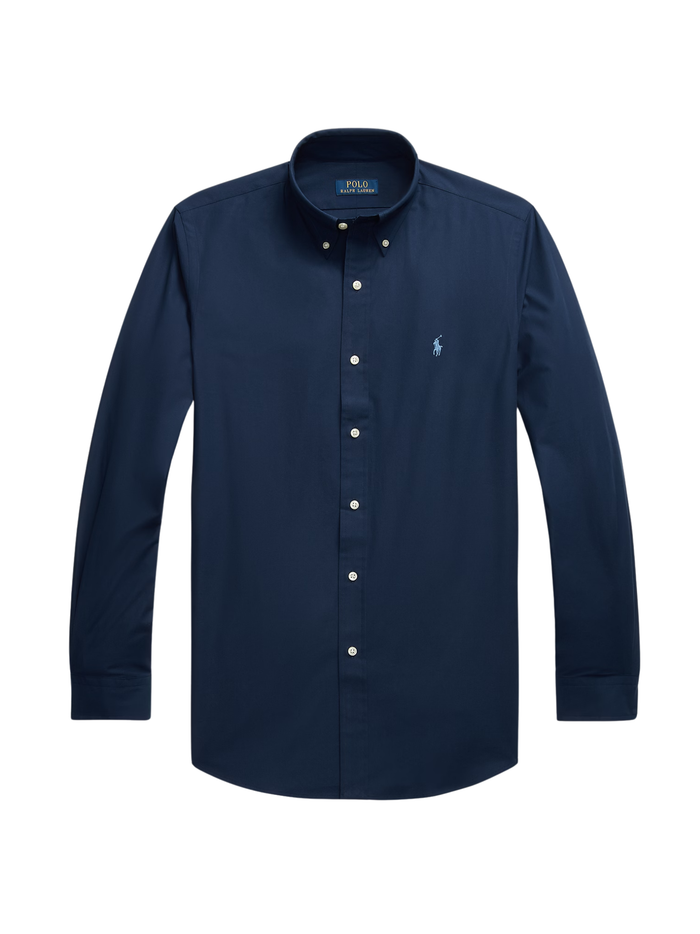 RALPH LAUREN Custom Fit Stretch Poplin Shirt Newport Navy - MAISONDEFASHION.COM