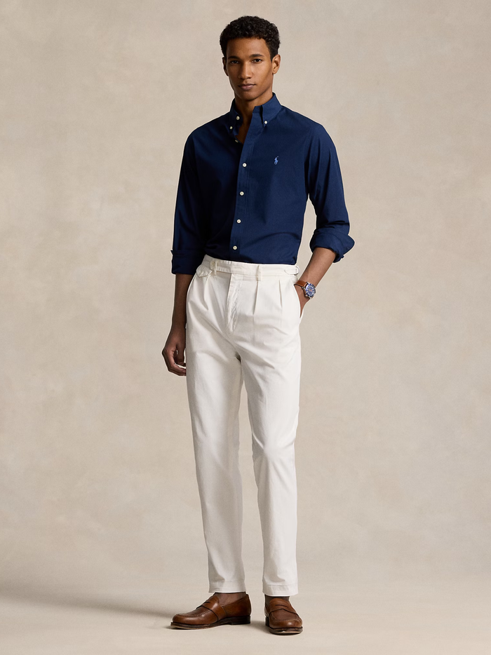 RALPH LAUREN Custom Fit Stretch Poplin Shirt Newport Navy - MAISONDEFASHION.COM