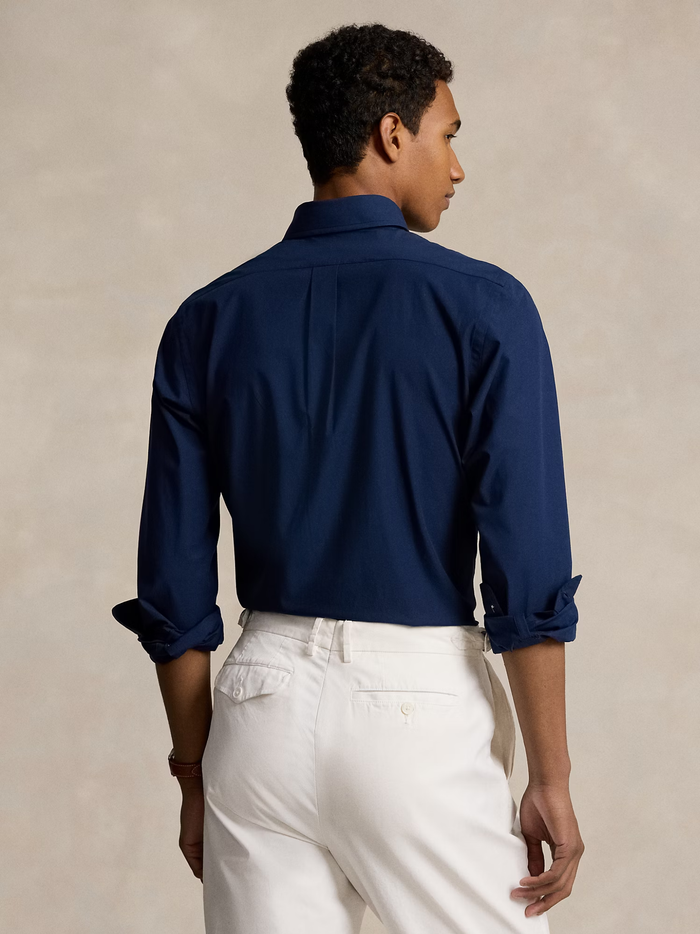RALPH LAUREN Custom Fit Stretch Poplin Shirt Newport Navy - MAISONDEFASHION.COM