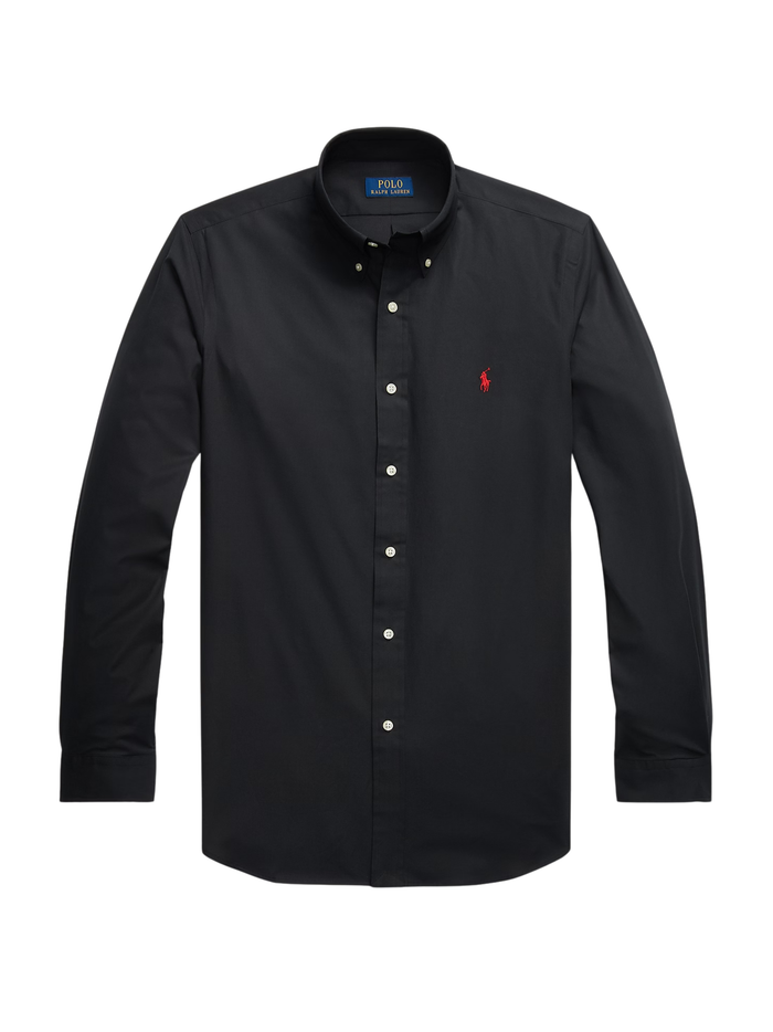 RALPH LAUREN Custom Fit Stretch Poplin Shirt Polo Black - MAISONDEFASHION.COM
